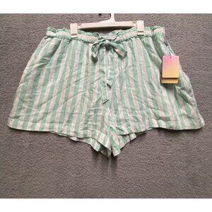 Womens Linen Blend Striped Shorts Green/White Stoney Clover Size 1X  New